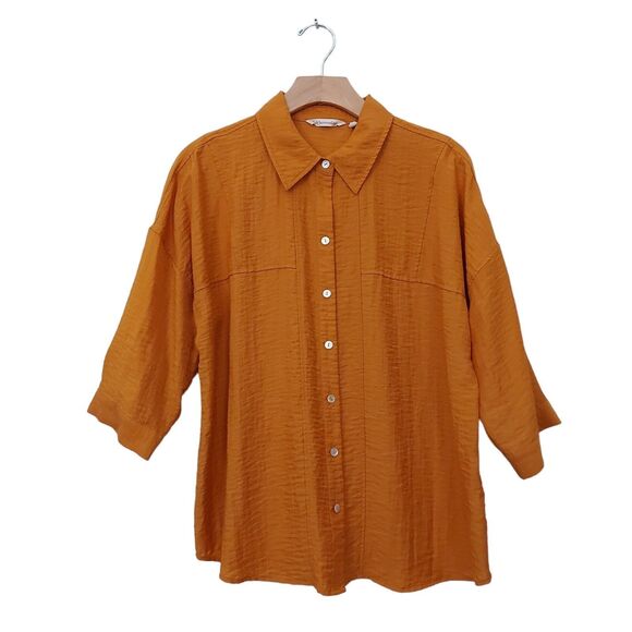 Soft Surroundings Blouse Shirt Womens Medium Honey 3/4 Sleeve Button Up - Picture 1 of 10